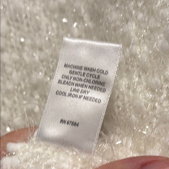 Tart Small White Crew Neck Sweater Plush Textured Knit Silver Sparkle - Picture 5 of 9